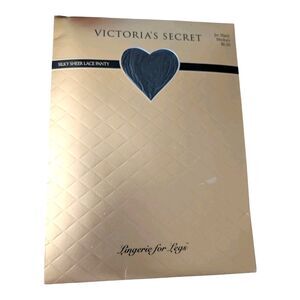 VINTAGE Victoria's Secret Pantyhose Silky Sheer MEDIUM Lace Panty Jet Black NEW